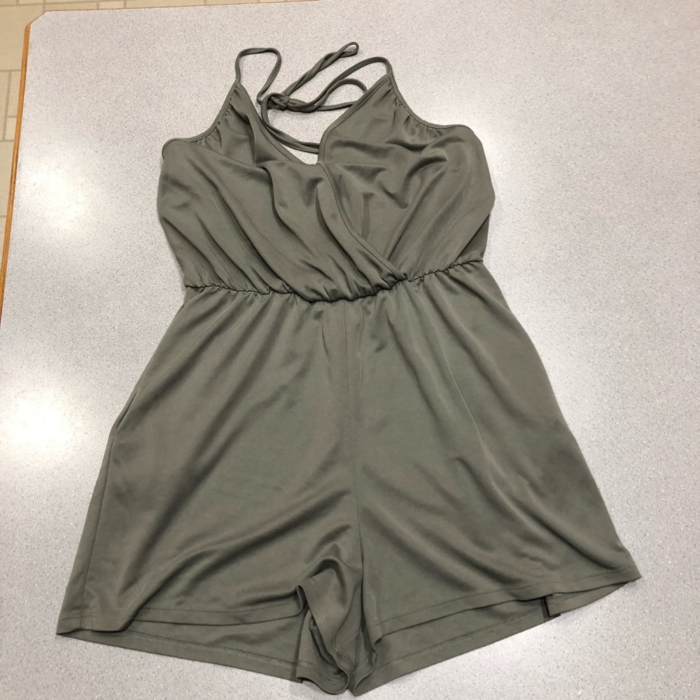 Army green halter romper